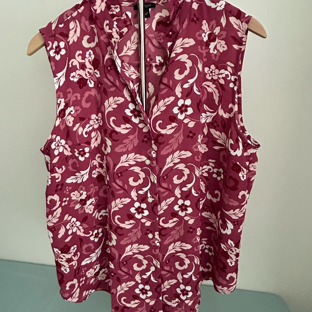 Ann Taylor Factory Burgundy Floral Blouse